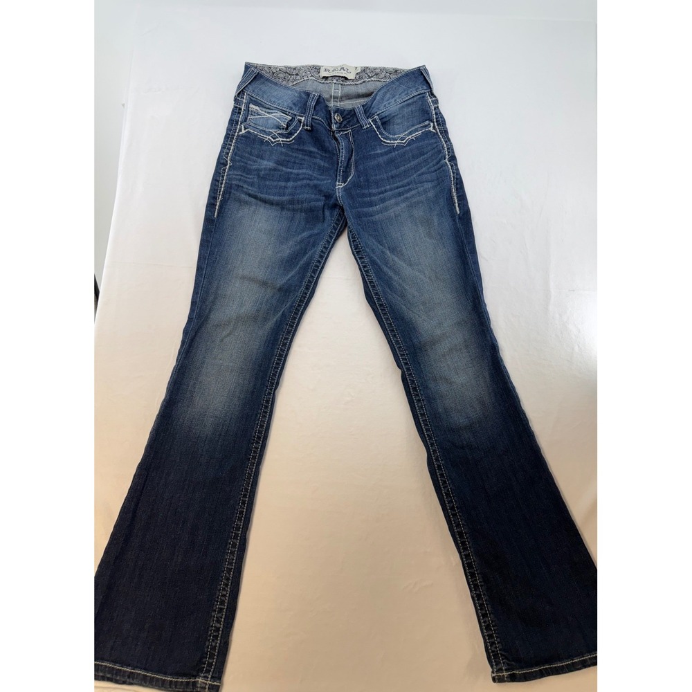 Ariat REAL Mid Rise Bootcut Jeans womens 30R Dark denim Wash Embroidered cowgirl
